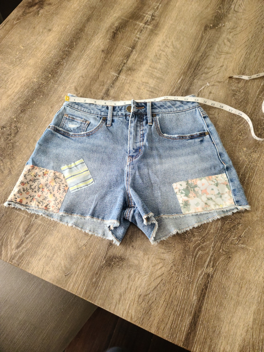 Light Blue Denim Patchwork Women's Shorts